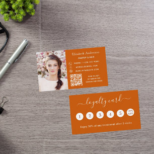 Burnt orange QR code photo business loyalty card