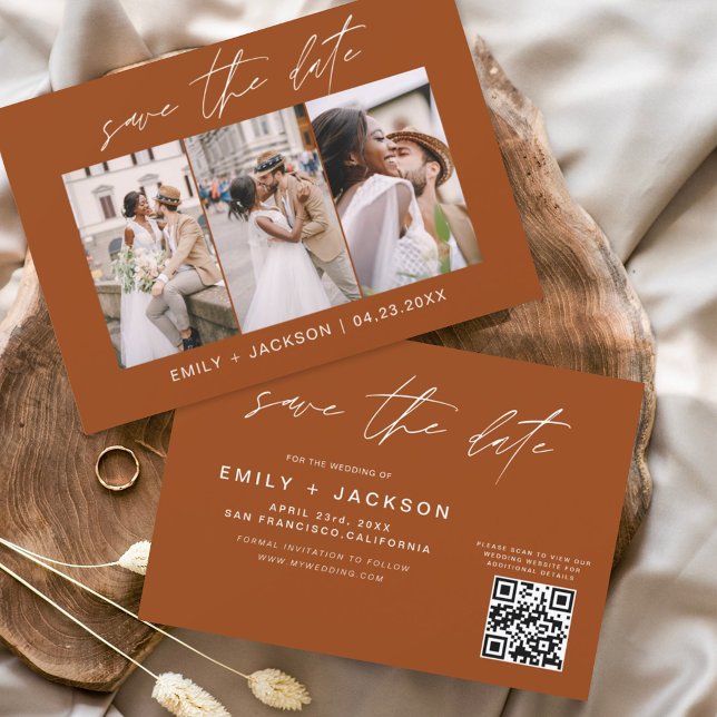 Burnt Orange QR Code Save the Date  Modern 3 Photo (Creator Uploaded)