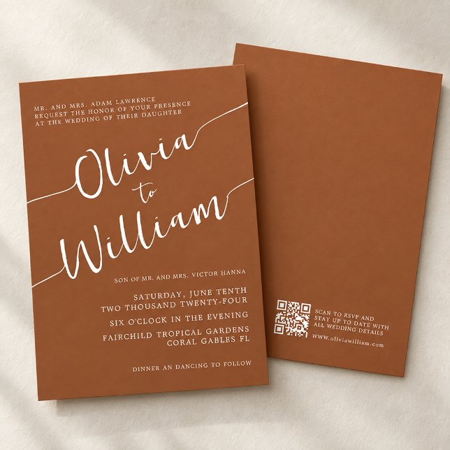Burnt Orange QR Script Wedding Invitation (Burnt Orange QR Script Wedding)