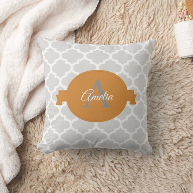 Burnt Orange Quatrefoil Personalized Throw Pillow (Blanket)