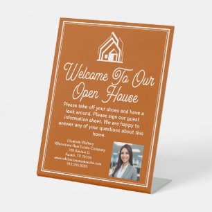 Burnt Orange Real Estate Company Custom Open House Pedestal Sign