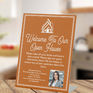 Burnt Orange Real Estate Company Custom Open House Pedestal Sign