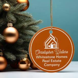 Burnt Orange Real Estate Company Custom Realtor Ceramic Ornament