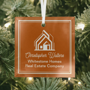 Burnt Orange Real Estate Company Custom Realtor Glass Ornament