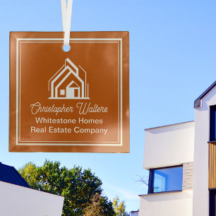 Burnt Orange Real Estate Company Custom Realtor Glass Ornament