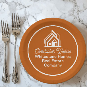 Burnt Orange Real Estate Company Custom Realtor Paper Plate