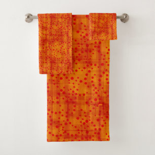 Burnt Orange & Red Watercolor Autumn Abstract  Bath Towel Set