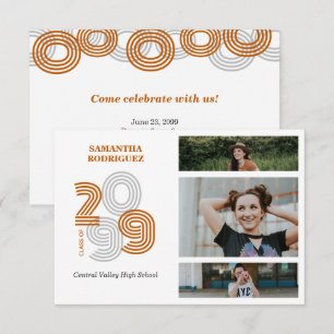 Burnt Orange Retro Big Numbers 3-Photo Graduation Invitation