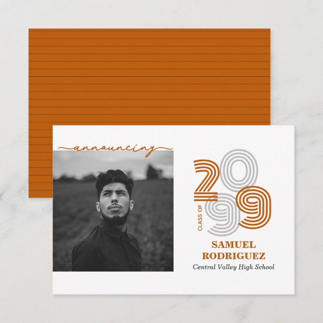 Burnt Orange Retro Big Numbers Class of Photo Invitation (Front/Back)
