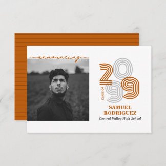 Burnt Orange Retro Big Numbers Class of Photo Invitation