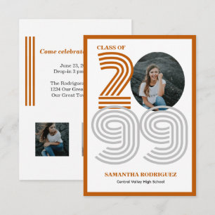 Burnt Orange Retro Big Numbers Graduation Photo Invitation