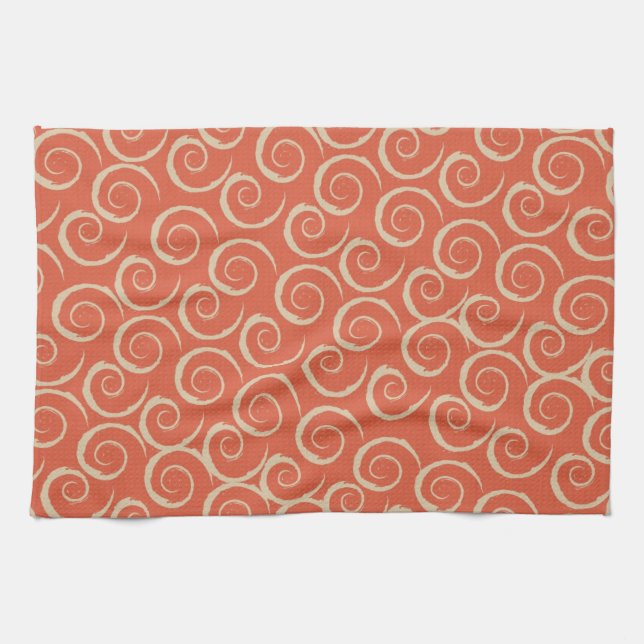 Burnt Orange Retro Swirl Pattern Kitchen Towel (Horizontal)