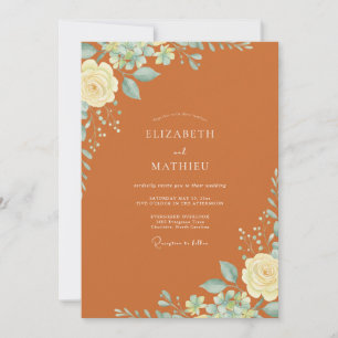 Burnt Orange Romantic Floral Wedding Invitation