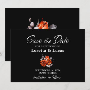 Burnt Orange Rose Floral Black Wedding Save The Date