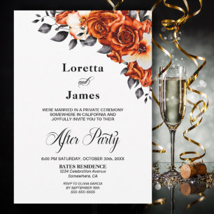 Burnt Orange Rose Floral Wedding Reception Invitation