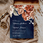 Burnt Orange Roses Terracotta Floral Navy Wedding Invitation<br><div class="desc">Amaze your guests with this elegant terracotta theme wedding invite featuring beautiful flowers with modern typography. Simply add your event details on this easy-to-use template to make it a one-of-a-kind invitation.</div>