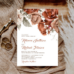 Burnt Orange Roses Terracotta Floral Wedding Invitation