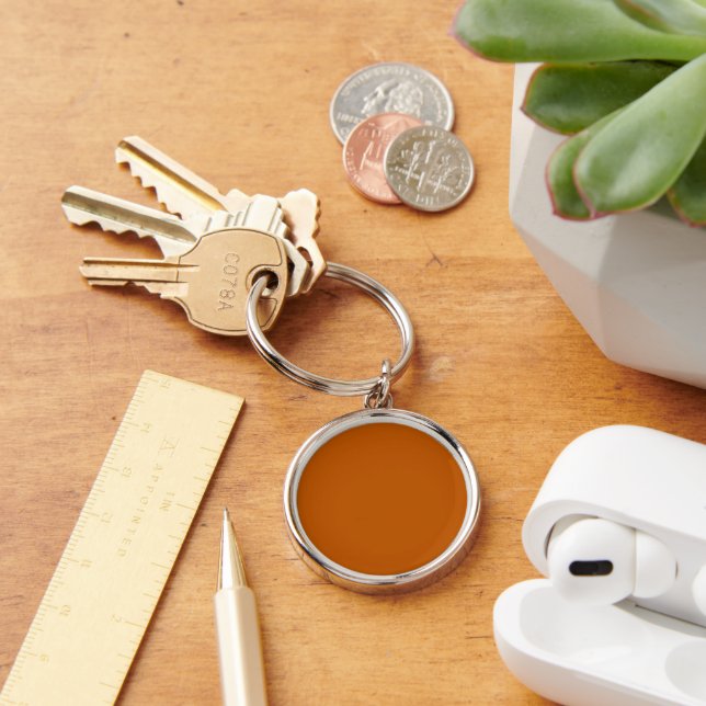Burnt Orange Round Metal Keychain (Desk)