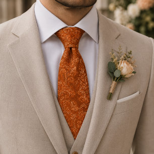 Burnt Orange Royal Floral Jacquard Tie