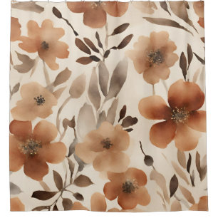 Burnt Orange Rust Brown Beige Watercolor Floral