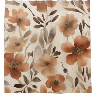 Burnt Orange Rust Brown Beige Watercolor Floral