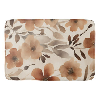 Burnt Orange Rust Brown Beige Watercolor Floral Bath Mat