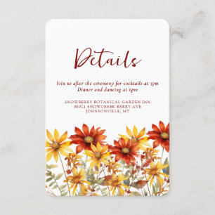 Burnt Orange Rust Floral Fall Wedding Enclosure Card