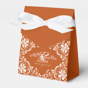 Burnt Orange Rust Mr & Mrs Wedding Favour Box