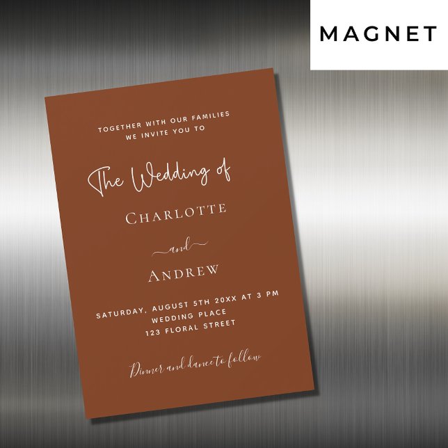Burnt orange rust script luxury wedding magnetic invitation (Creator Uploaded)