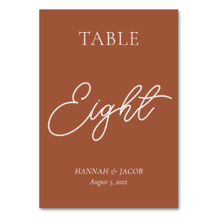 Burnt Orange Rust Wedding Eight Table Number