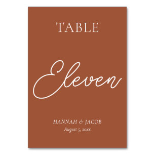 Burnt Orange Rust Wedding Eleven Table Number