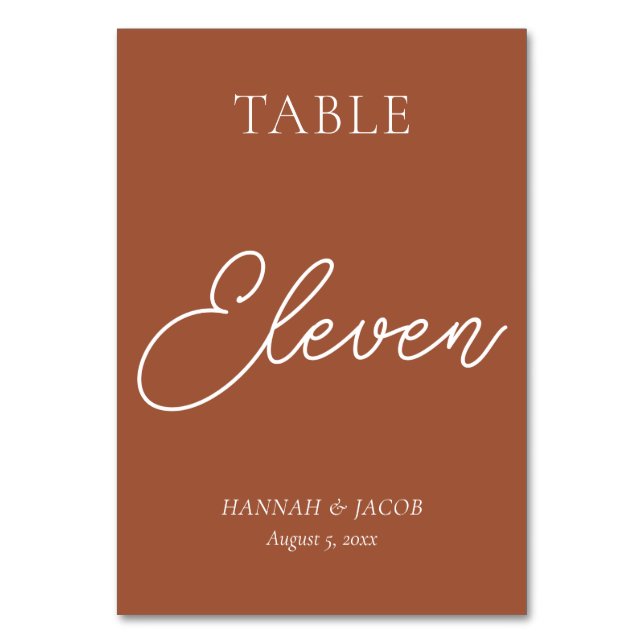 Burnt Orange Rust Wedding Eleven Table Number (Front)