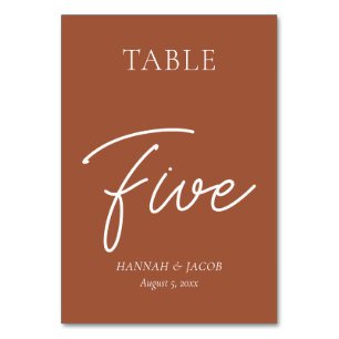 Burnt Orange Rust Wedding Five Table Number