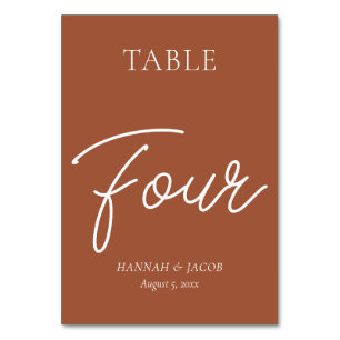 Burnt Orange Rust Wedding Four Table Number