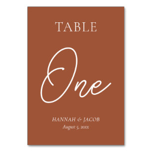 Burnt Orange Rust Wedding One Table Number