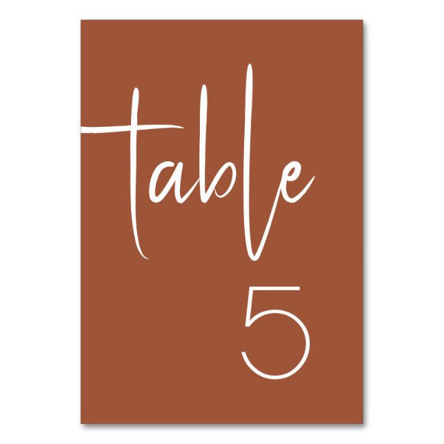 Burnt Orange Rust Wedding Table Number (Front)