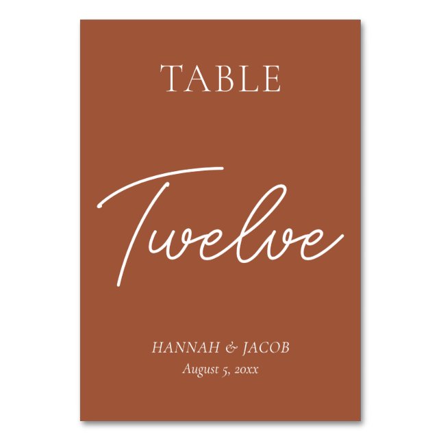 Burnt Orange Rust Wedding Twelve Table Number (Front)