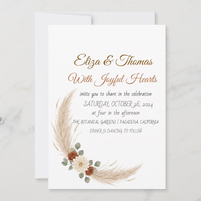 Burnt Orange Rustic Boho Minimalist Wedding Invite (Front)