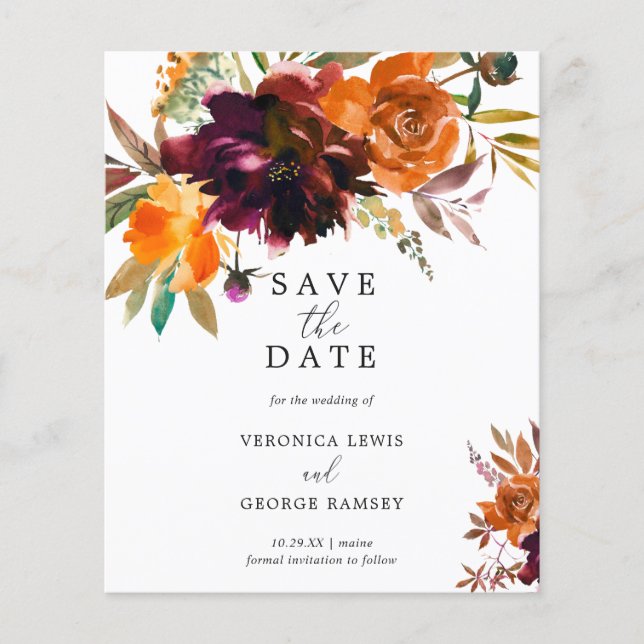 Burnt Orange Rustic Budget Wedding Save the Date Flyer (Front)