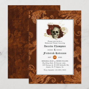 Burnt Orange Rustic Damask Gothic Rehearsal Dinner Invitation