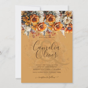 Burnt Orange Rustic Fall Floral Winter Boho Script Invitation