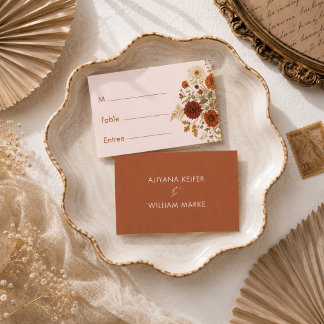 Burnt Orange Rustic Fall Leaves Entree Choice Place Card