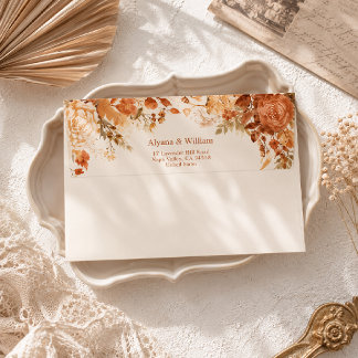 Burnt Orange Rustic Fall Leaves Wedding Envelope