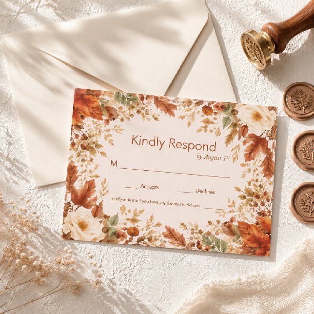 Burnt Orange Rustic Fall Leaves Wedding RSVP Card (Creator Uploaded)