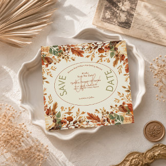 Burnt Orange Rustic Fall Leaves Wedding Save The Date