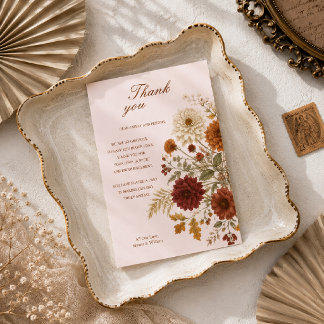 Burnt Orange Rustic Fall Leaves Wedding Thank You Card
