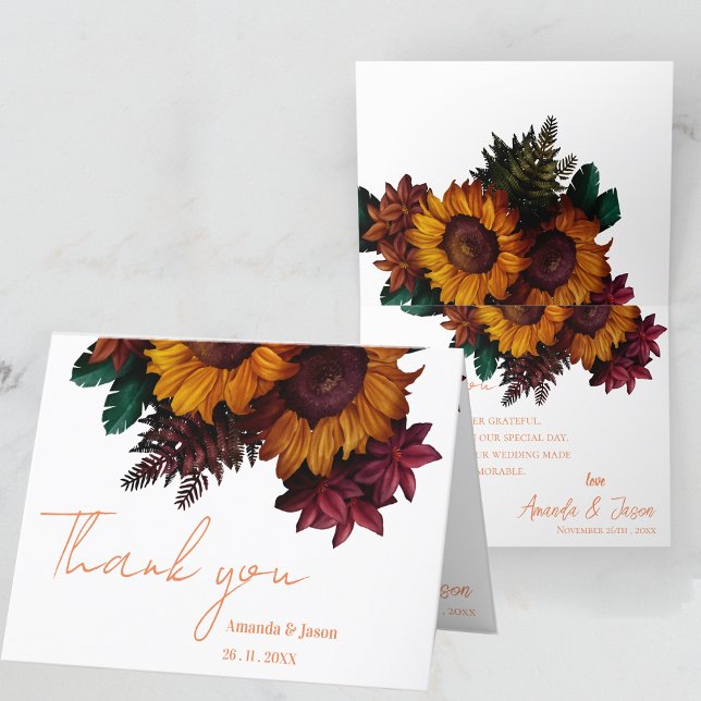 Burnt Orange Rustic Floral Wedding Thank You Card (Burnt Orange Rustic Floral Wedding Thank You Card)