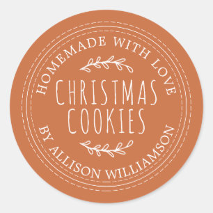 Burnt Orange Rustic Homemade Christmas Cookies Classic Round Sticker