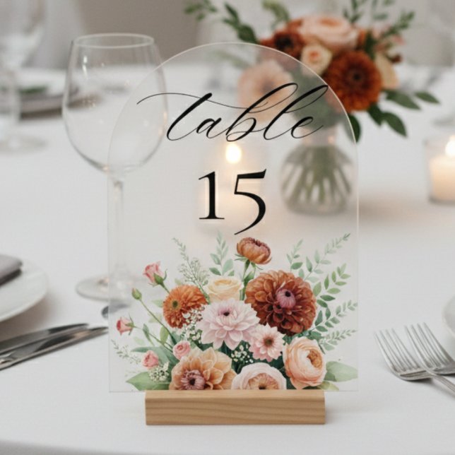 Burnt Orange Sage Flowers Wedding Table Number (Creator Uploaded)