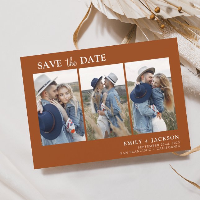 Burnt Orange Save the Date 3 Photo Simple (Créateur téléchargé)